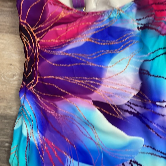 Gottex Swimwear Golden Asymmetric Floral One-Piece Swimsuit Size 12 - Picture 8 of 14